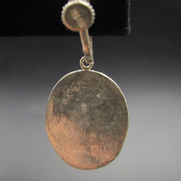 Sterling Silver Asian Character Shell Screw On Earrings Vintage - Picture 5 of 8